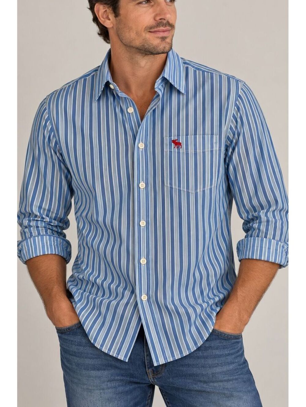Y2K Abercrombie & Fitch Muscle Fit 100% Cotton Shirt Mens M Blue White Striped